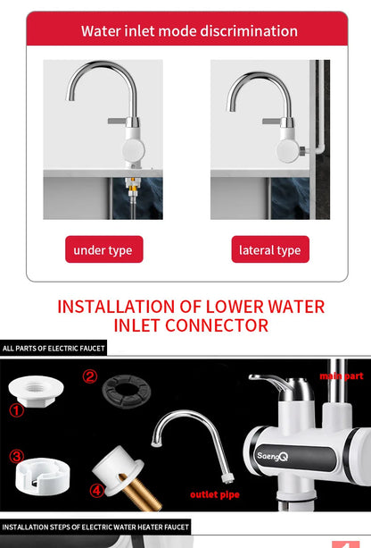 SaengQ Digital Display Electric Water Heater 220V Kitchen Faucet